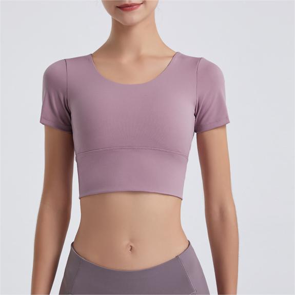 Spring Summer Yoga Wear Women Tight Fitting Sports Top with Chest Pad Short Sleeve Running Thin Backless T shirt Workout Clothes
