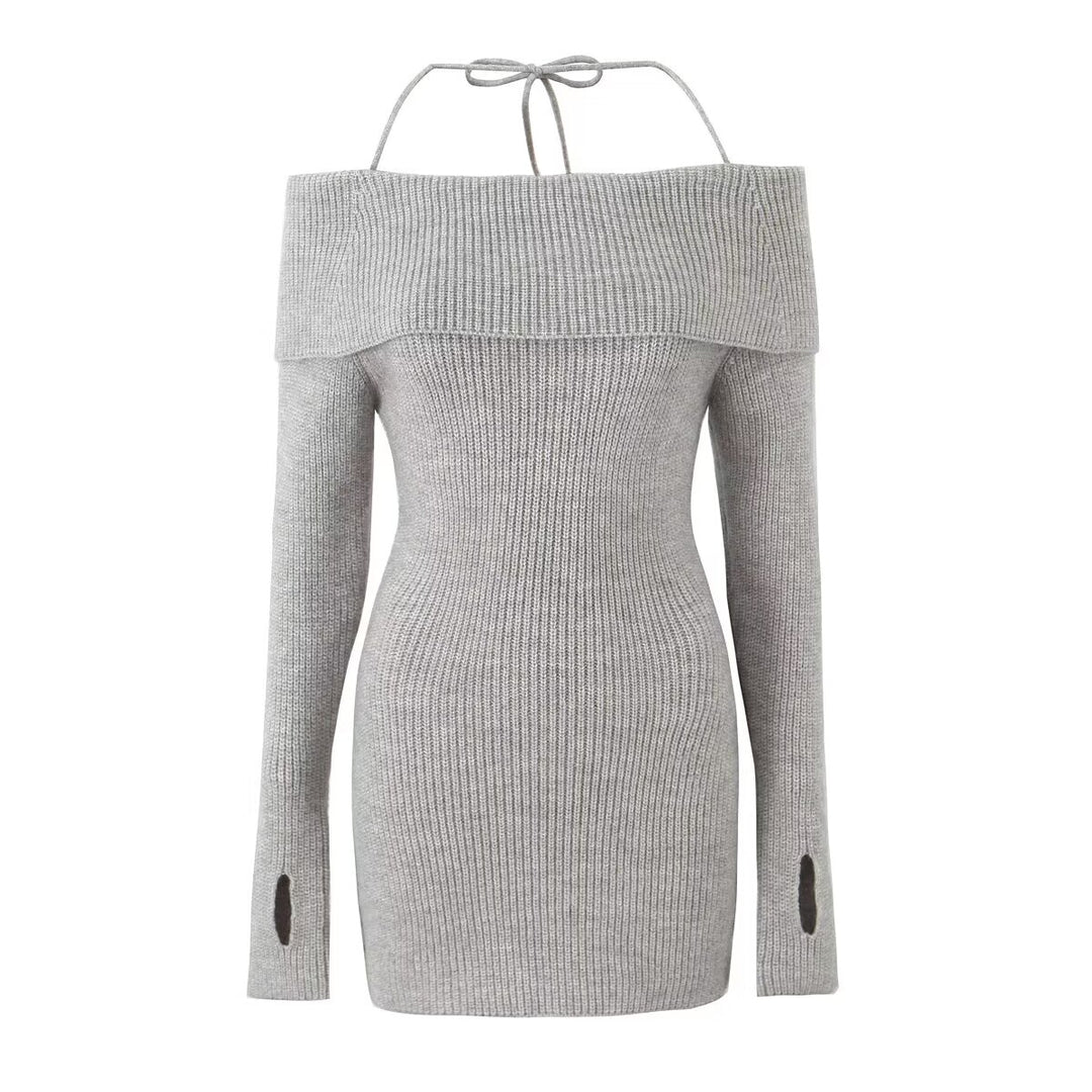 Off Shoulder Knitted Sling Dress Women Early Spring Inner Wear Bottoming Waist Tight Sexy Hip Dress