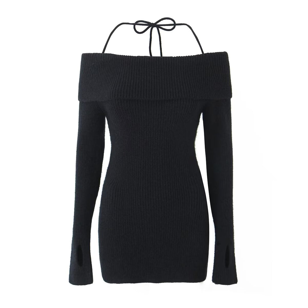 Off Shoulder Knitted Sling Dress Women Early Spring Inner Wear Bottoming Waist Tight Sexy Hip Dress