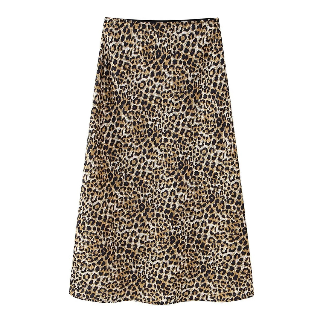 Spring Animal Pattern Printed Silk Satin Texture Hip Skirt