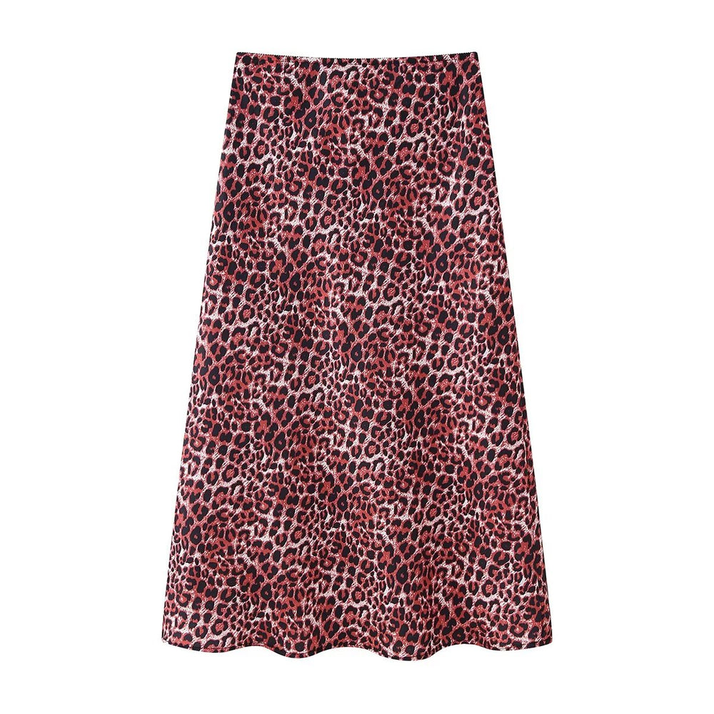 Spring Animal Pattern Printed Silk Satin Texture Hip Skirt