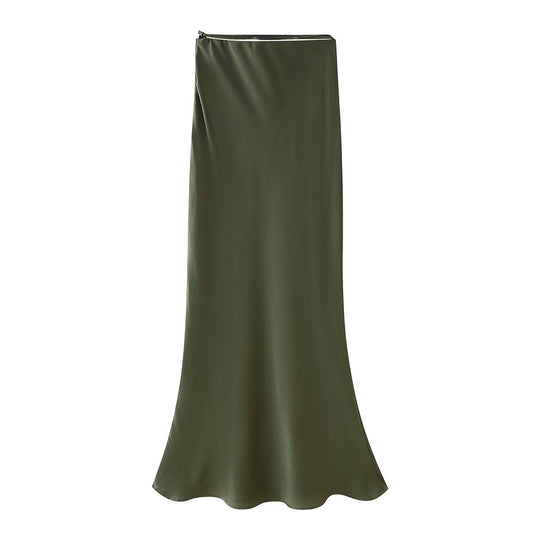 Summer Women Clothing Solid Color Silk Satin Texture Long Fishtail Skirt