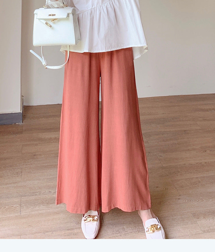 Spring Summer Women Wide Leg Pants Elastic Waist Linen Cotton Straight Flare Pants Trousers for Women