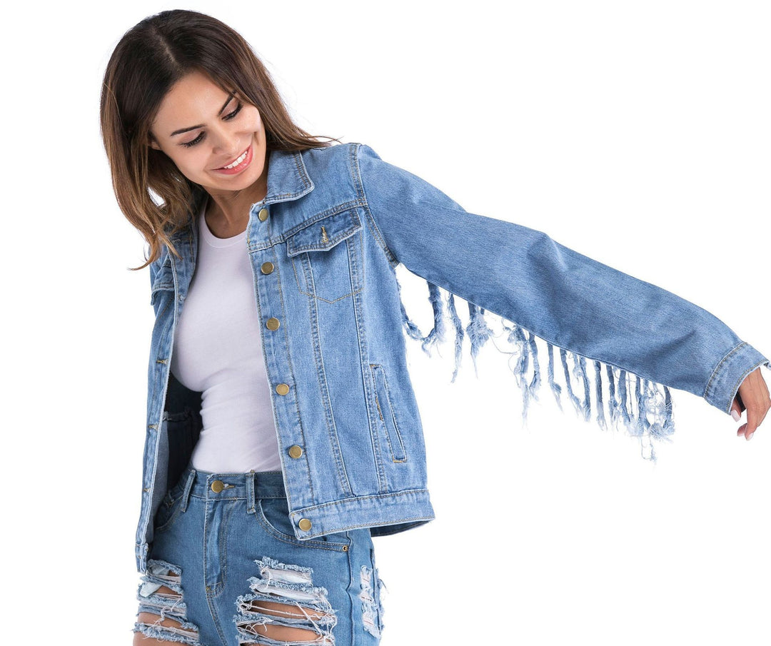 Back Sleeve Tassel Denim Jacket Women