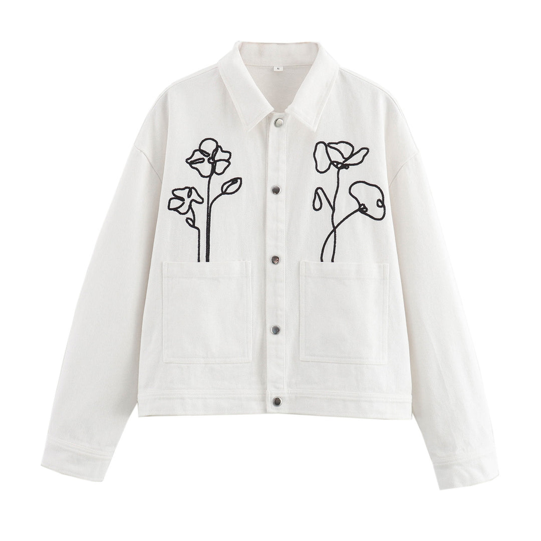 Women Spring Fall Embroidery Casual Jacket