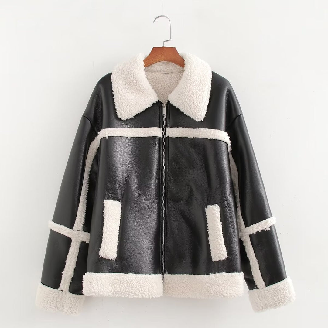 Women Clothing Autumn Simple Fur One Motorcycle Jacket