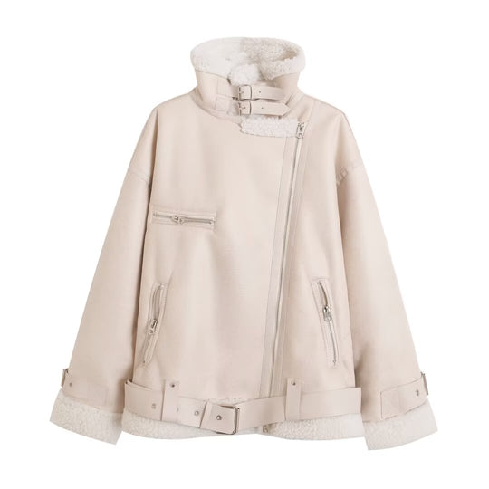 Cotton Padded Coat Warm Autumn Double Sided Coat Fur Made Jacket Thickened Women White