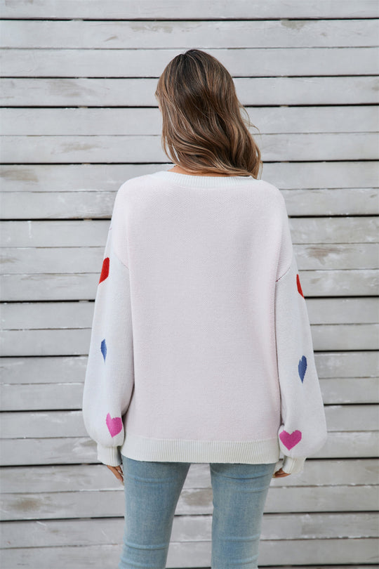 Winter Clothes Women Clothing Sweater Love Valentine Day Round Neck Pullover Peach Heart Sweater Women