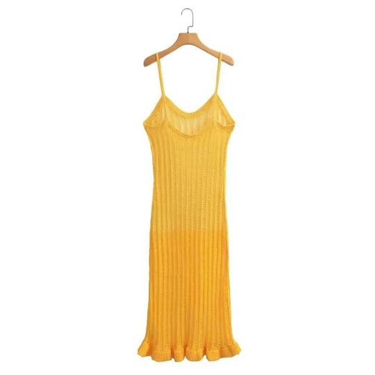 Autumn Hollow Out Cutout Out Stitching Knitted Sling Dress Backless Sexy Dress