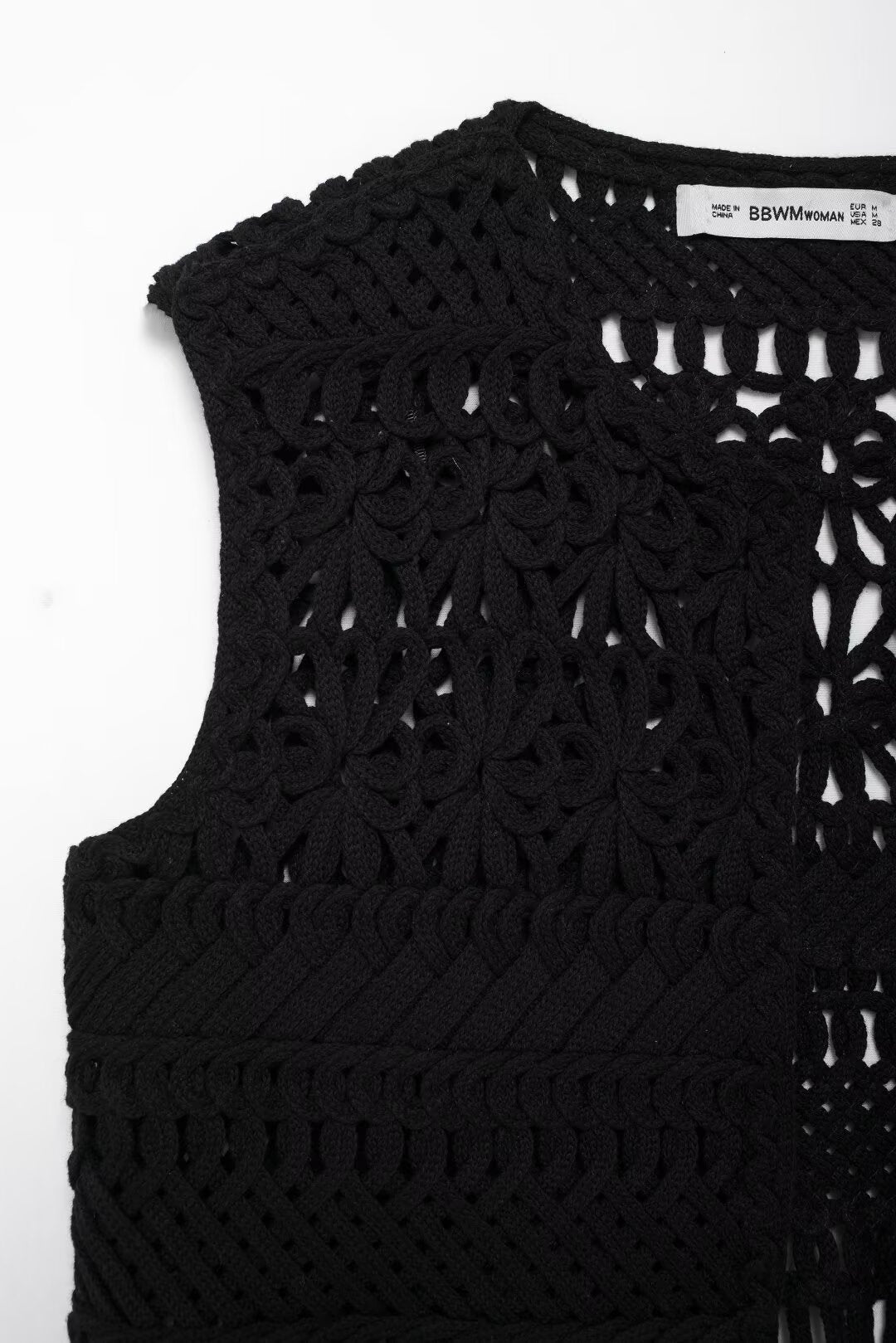 Women Clothing Autumn Black Hollowed Out Knitted Tassel Lace Short Vest Jacket