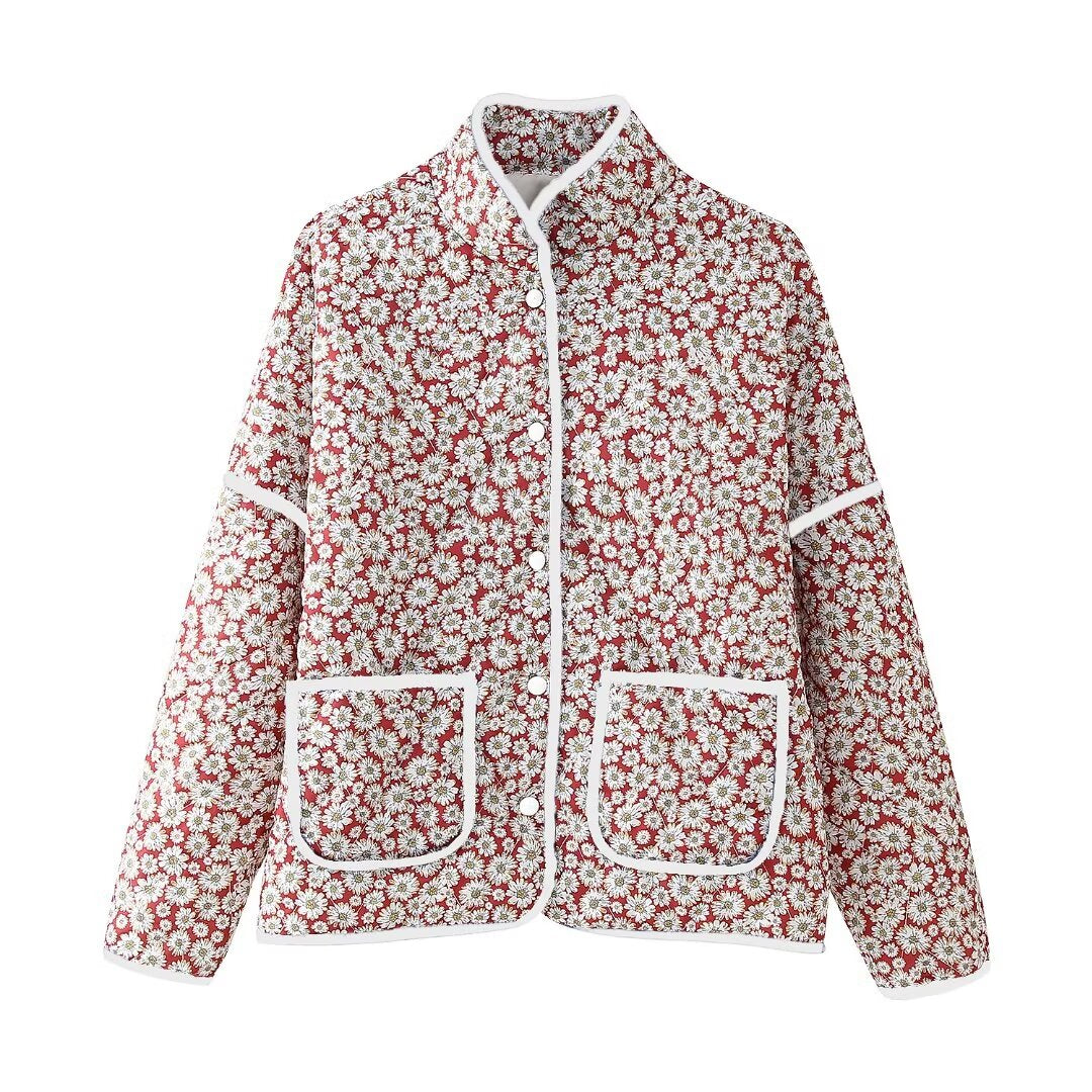 Fall Women Clothing Stylish Simple Casual Little Daisy Cotton Jacket Coat