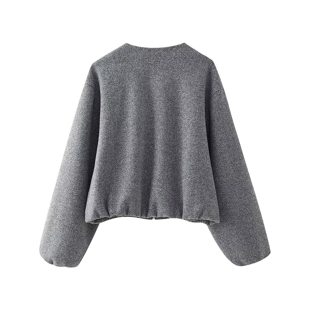 Women Autumn Woolen Jacket Coat Crew Neck Casual Street Soft