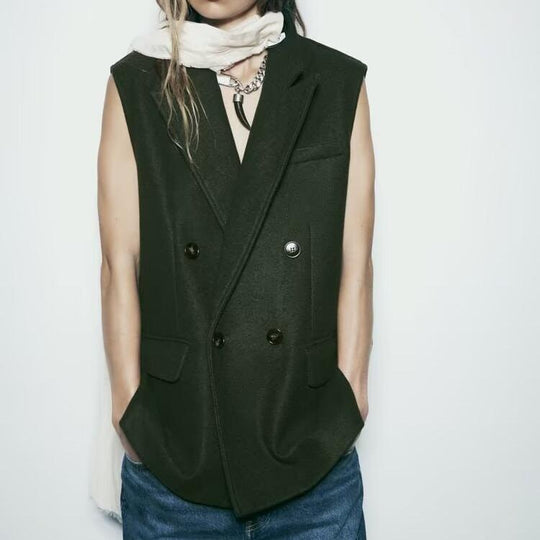 Fall Women Clothing Fashionable Temperamental All Match Waistcoat Double Breasted Suede Vest