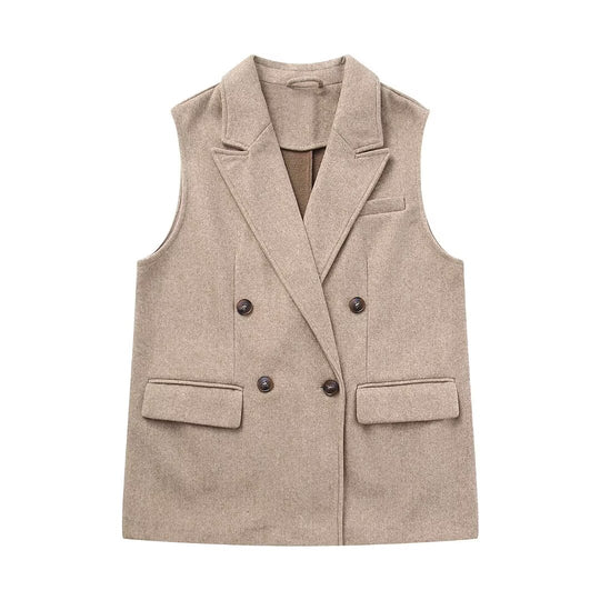 Fall Women Clothing Fashionable Temperamental All Match Waistcoat Double Breasted Suede Vest