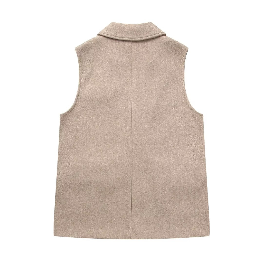 Fall Women Clothing Fashionable Temperamental All Match Waistcoat Double Breasted Suede Vest