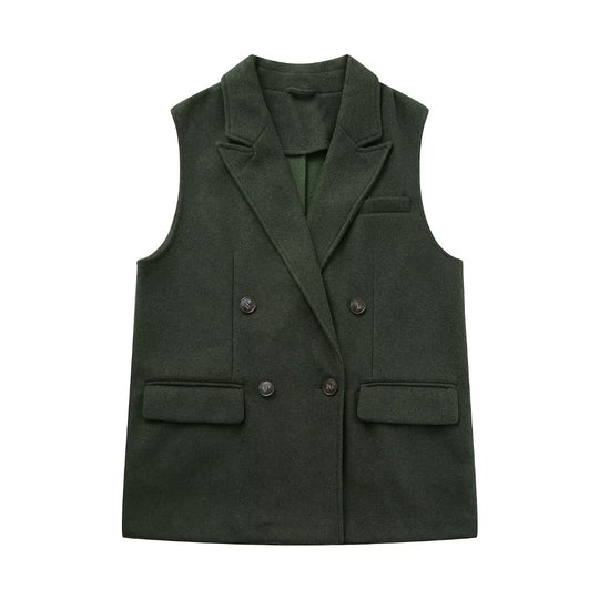 Fall Women Clothing Fashionable Temperamental All Match Waistcoat Double Breasted Suede Vest