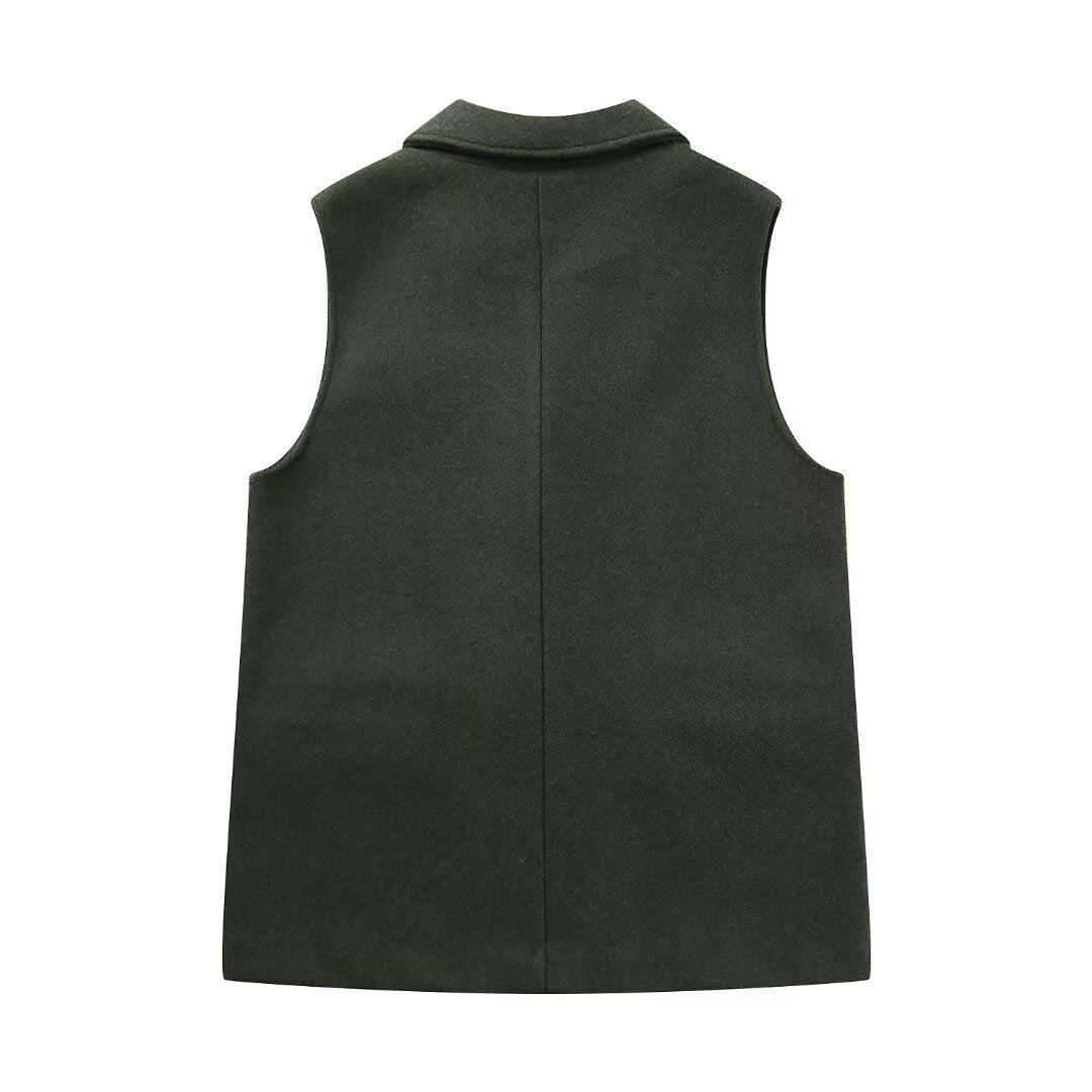 Fall Women Clothing Fashionable Temperamental All Match Waistcoat Double Breasted Suede Vest