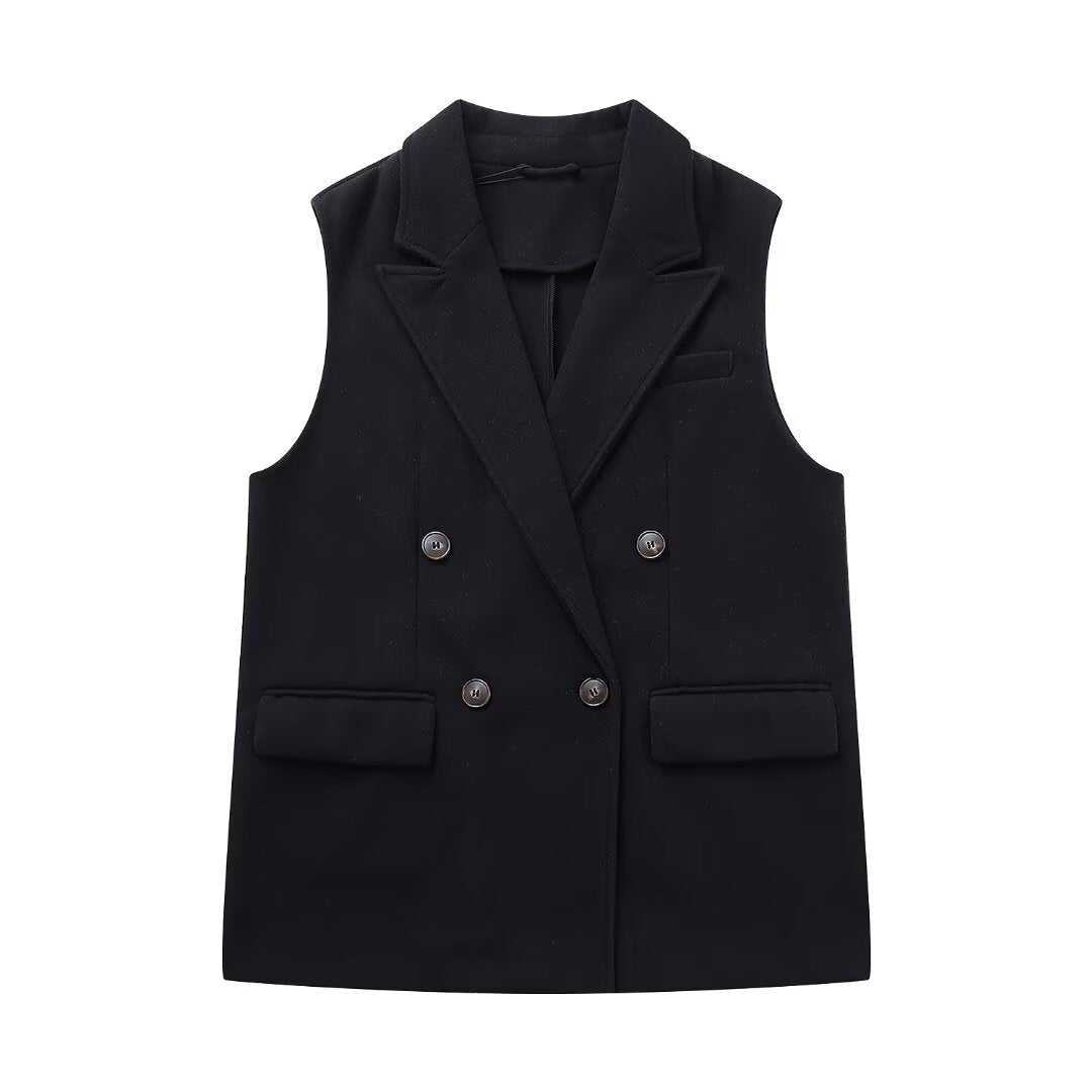 Fall Women Clothing Fashionable Temperamental All Match Waistcoat Double Breasted Suede Vest