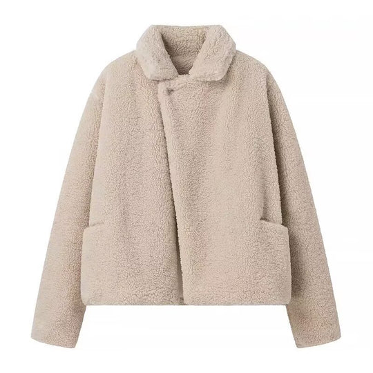 Fall Women Clothing Stylish Simple Wheat Furry Cardigan Long Sleeve Coat