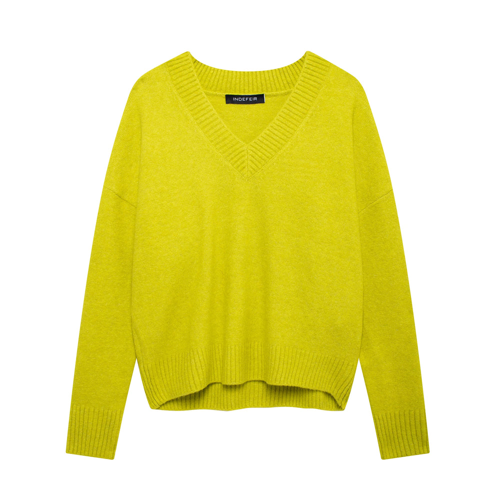 Fall Women Clothing Loose Pullover Casual Soft Glutinous Long Sleeve V Neck Slimming Sweater