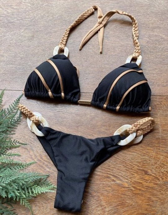 Swimsuit Solid Color Lace Up Bikini Sexy Swimsuit