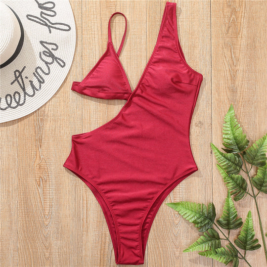 One-Piece Solid Color Triangle Cup Sexy Swimsuit Bikini Women Swimsuit