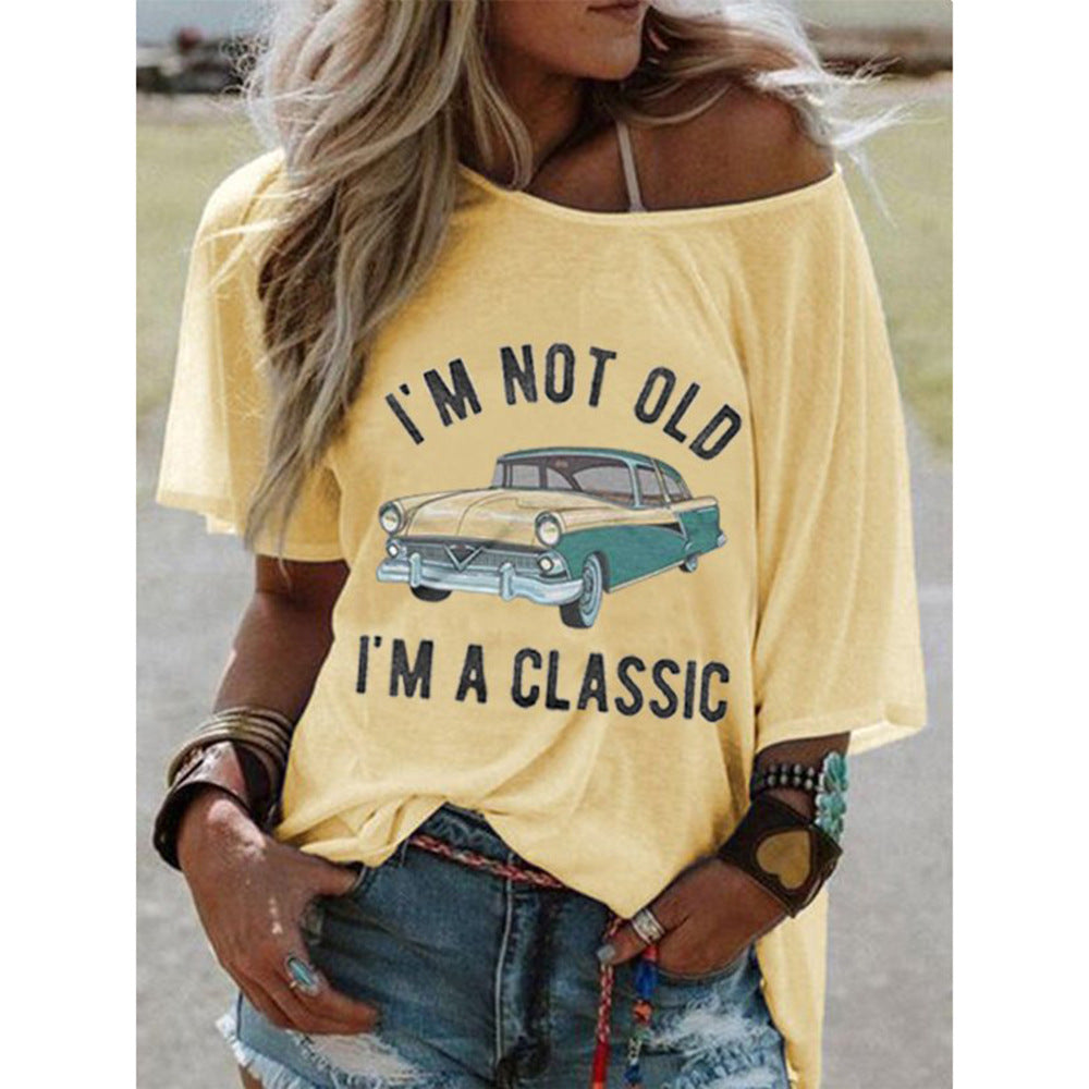 Spring Summer Women Round Neck Loose Casual T Shirt Printing Tops