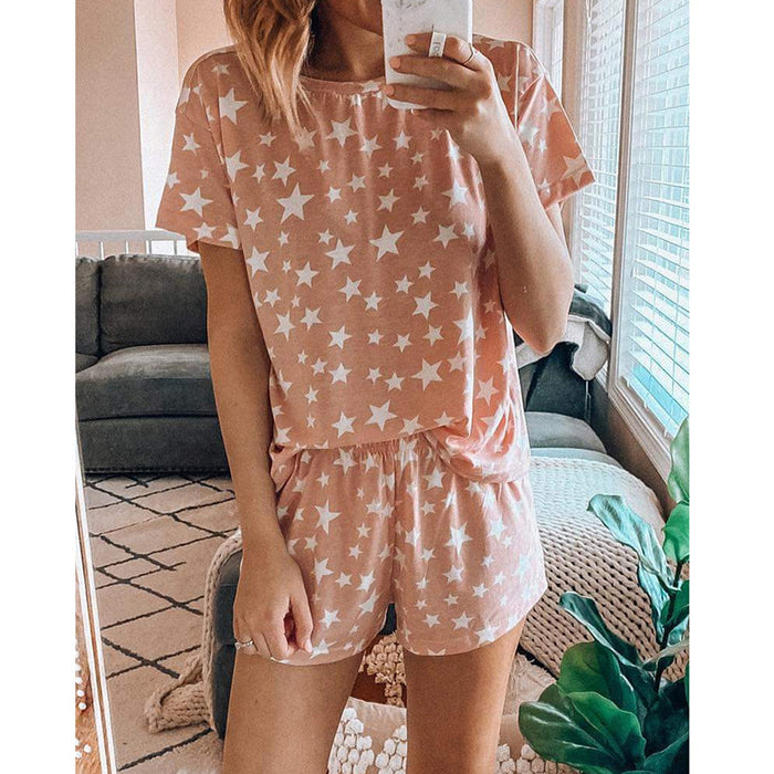 Summer New   Printed Pajamas Two-Piece Set Home Wear Suit