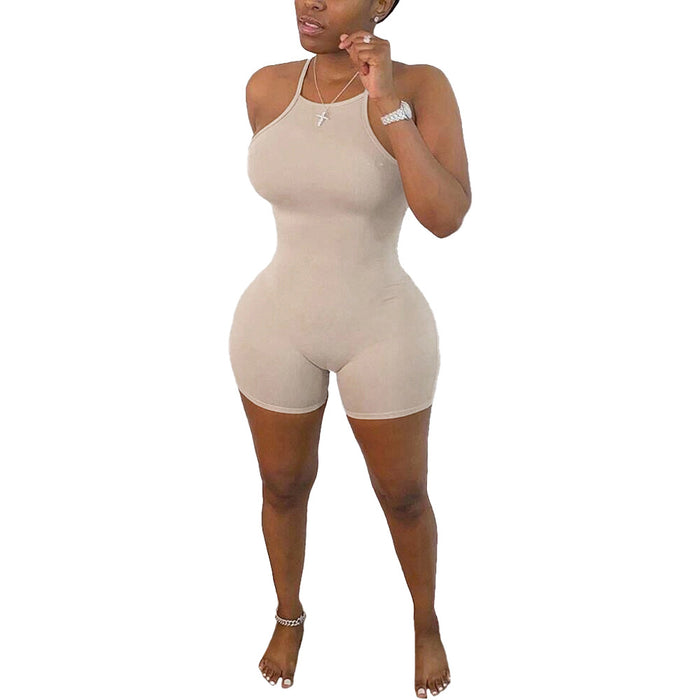 Women Clothing Summer  Solid Color Sexy Tight Sling  Plus Size Romper
