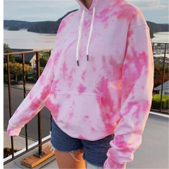 Street Women Clothing Loose Hooded Tie-Dyed Printed Casual Large Hoody Top