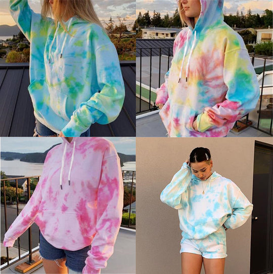 Street Women Clothing Loose Hooded Tie-Dyed Printed Casual Large Hoody Top