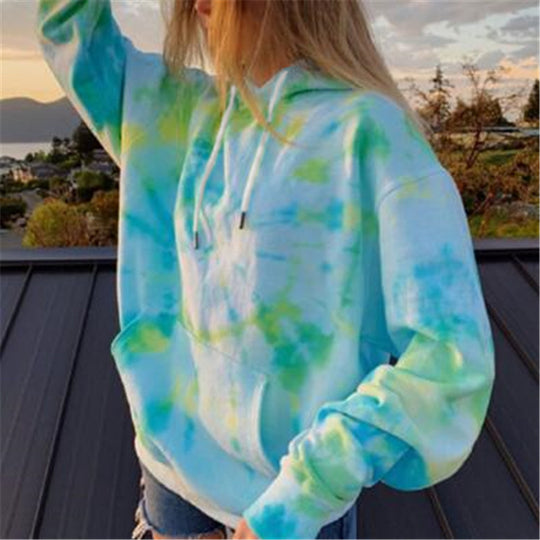 Street Women Clothing Loose Hooded Tie-Dyed Printed Casual Large Hoody Top