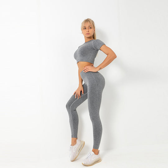 Yoga Suit Ins Seamless Knitted Workout Short Sleeve Trousers Yoga Suit