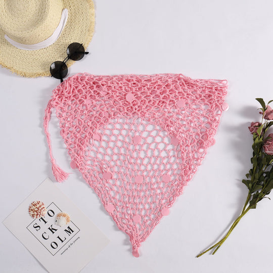 Summer Swimsuit Beach Towel Sunscreen Ladies Sexy Fishnet Bright Dual-Use Triangular Binder Shawl