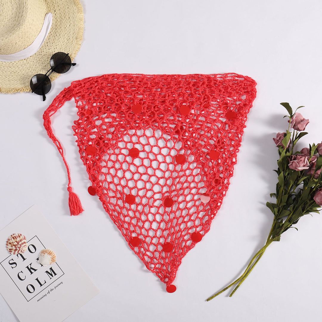 Summer Swimsuit Beach Towel Sunscreen Ladies Sexy Fishnet Bright Dual-Use Triangular Binder Shawl