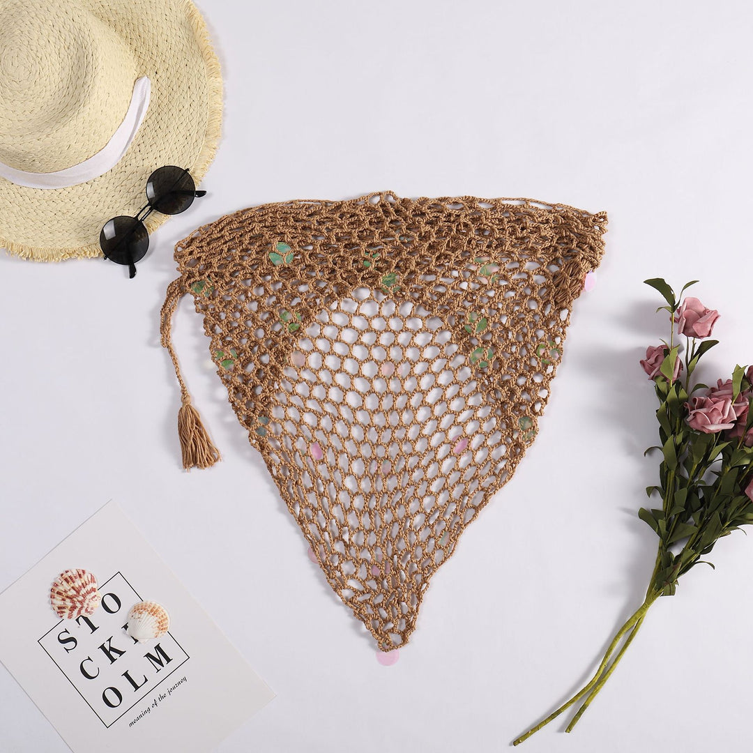 Summer Swimsuit Beach Towel Sunscreen Ladies Sexy Fishnet Bright Dual-Use Triangular Binder Shawl