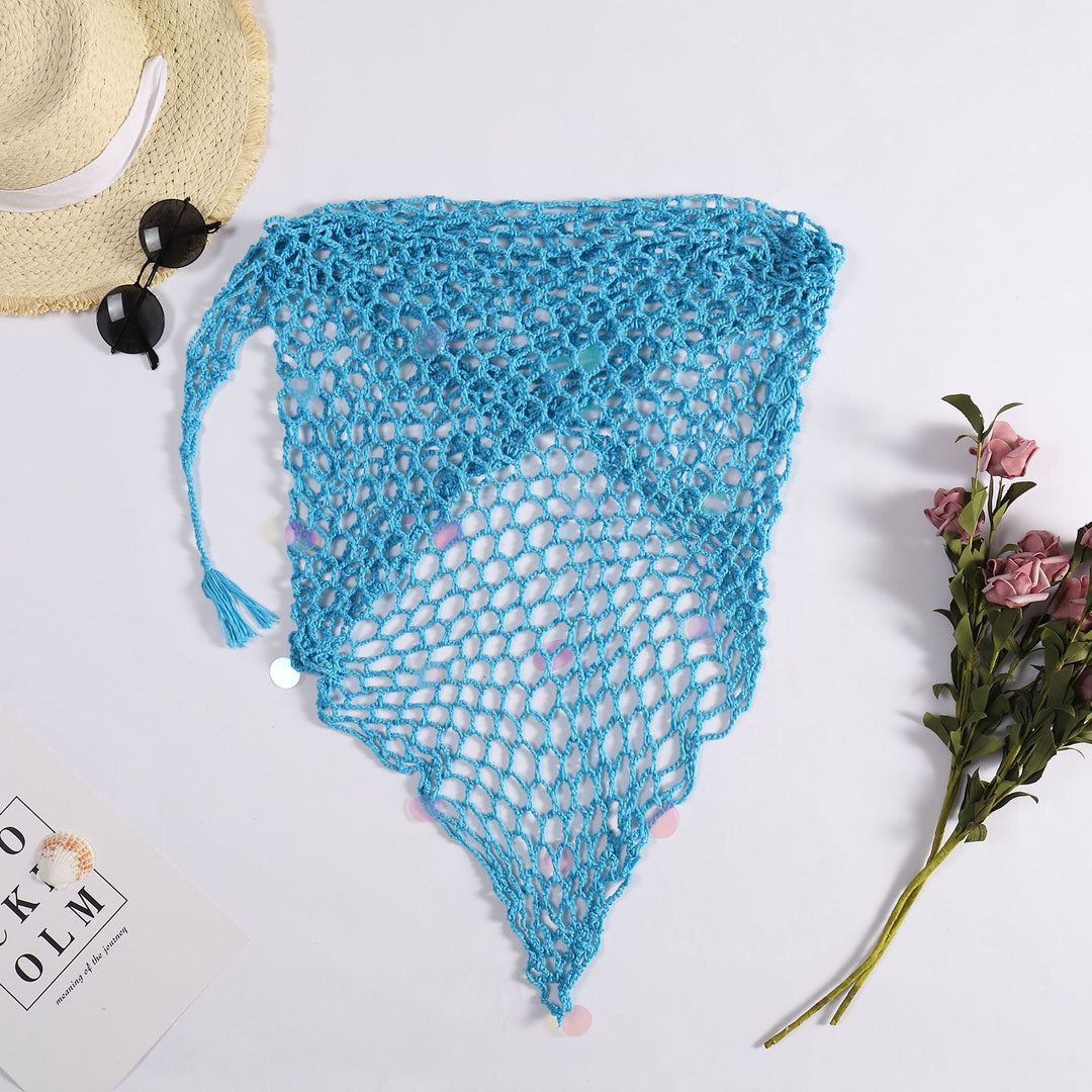 Summer Swimsuit Beach Towel Sunscreen Ladies Sexy Fishnet Bright Dual-Use Triangular Binder Shawl