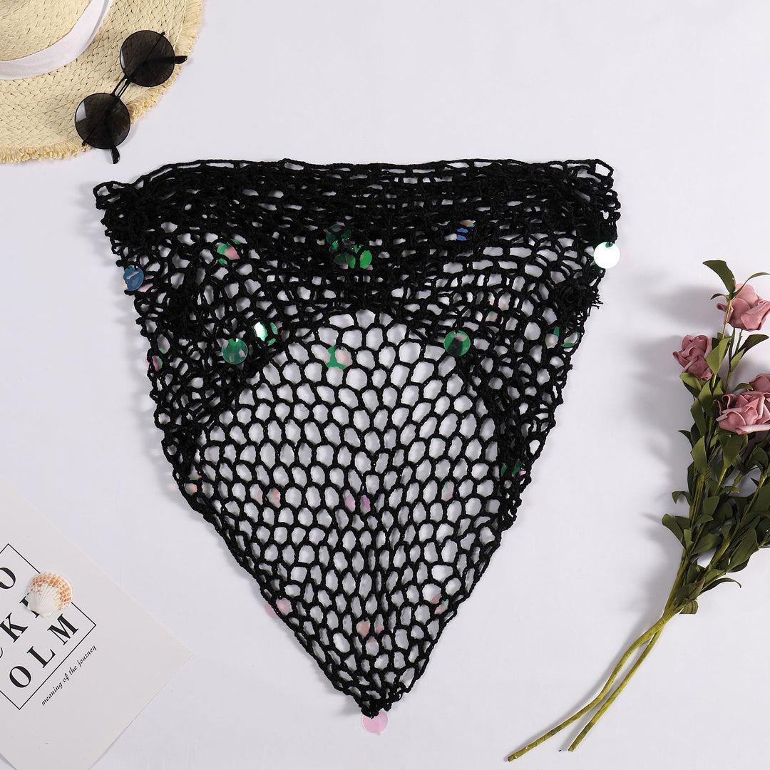 Summer Swimsuit Beach Towel Sunscreen Ladies Sexy Fishnet Bright Dual-Use Triangular Binder Shawl