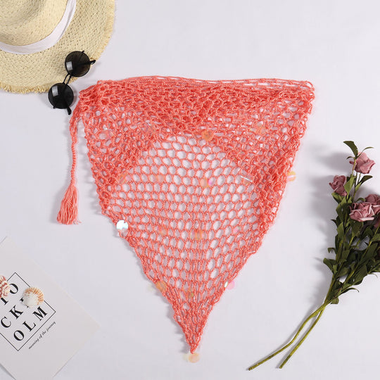 Summer Swimsuit Beach Towel Sunscreen Ladies Sexy Fishnet Bright Dual-Use Triangular Binder Shawl