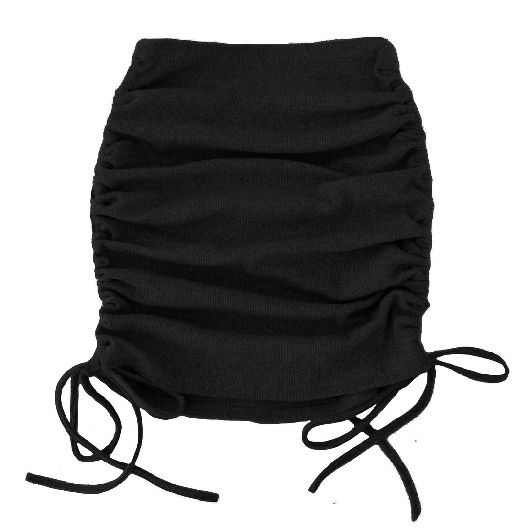 Knitted Threaded Side Drawstring Elastic Pleated Skirt Sexy Slim Adjustable Hip Skirt