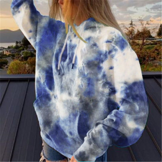 Street Women Clothing Loose Hooded Tie-Dyed Printed Casual Large Hoody Top