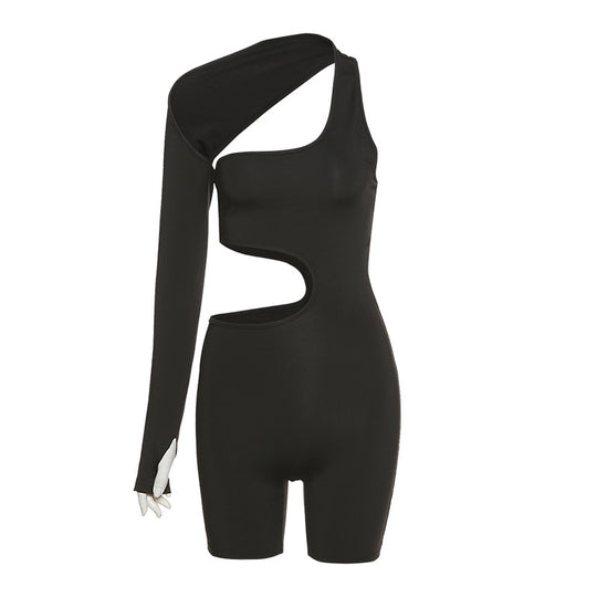 Women Clothing Spring Long Sleeve Sexy Hollow Out Cutout Sports Romper