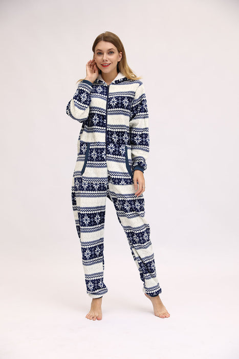 Women Christmas Festival Deer Snowflake Flannel Jumpsuit Pajamas Home Wear