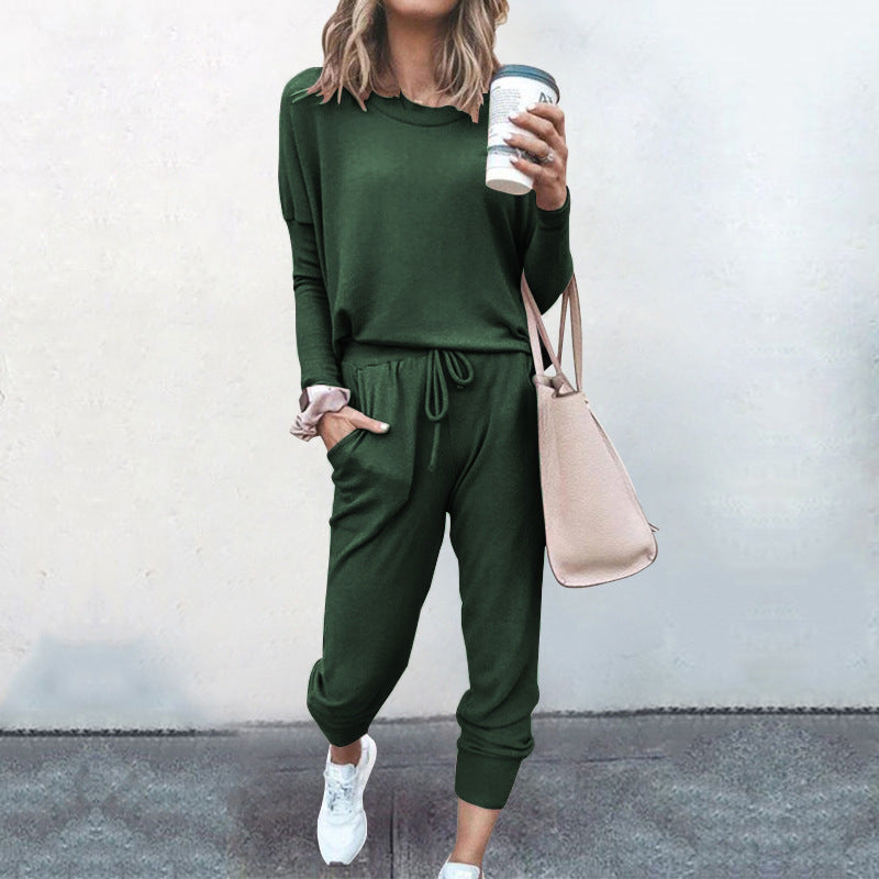 Autumn Winter Women Clothing Home Loose Fitting Solid Color Long Sleeves Casual sets Women