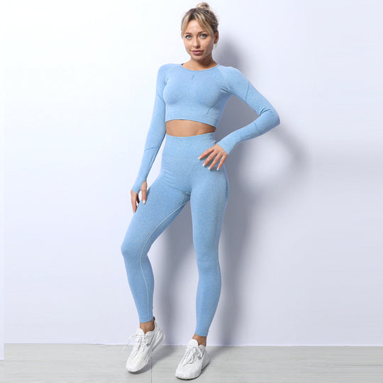 Seamless Knitted Yoga Set Breathable Autumn Winter Sports Top Trousers Fitness Clothing for Women