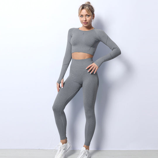 Seamless Knitted Yoga Set Breathable Autumn Winter Sports Top Trousers Fitness Clothing for Women