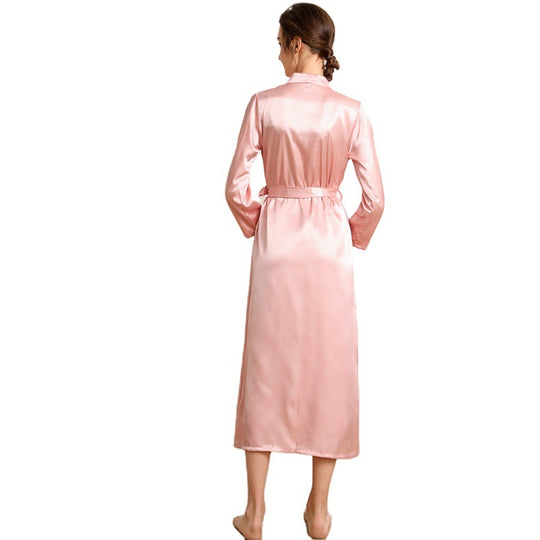 Imitated Silk Pajamas Women Collared Long Robe Women Sexy Pajamas Bathrobe Homewear