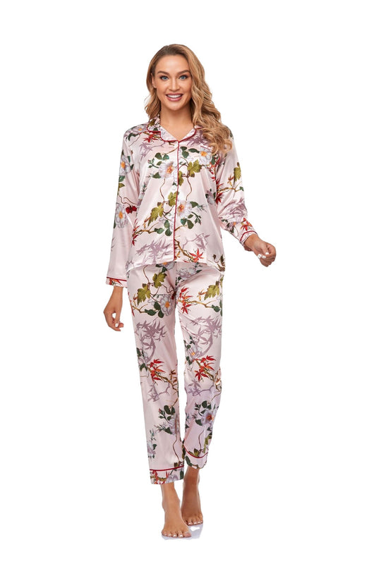 Home Wear Pajamas Women Exclusive Artificial Silk Long-Sleeved Trousers Breathable