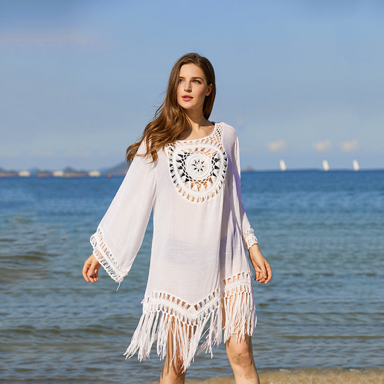 Summer Women Clothing Hand Crocheting Sexy White Tassel Beachwear Women Tops Beach