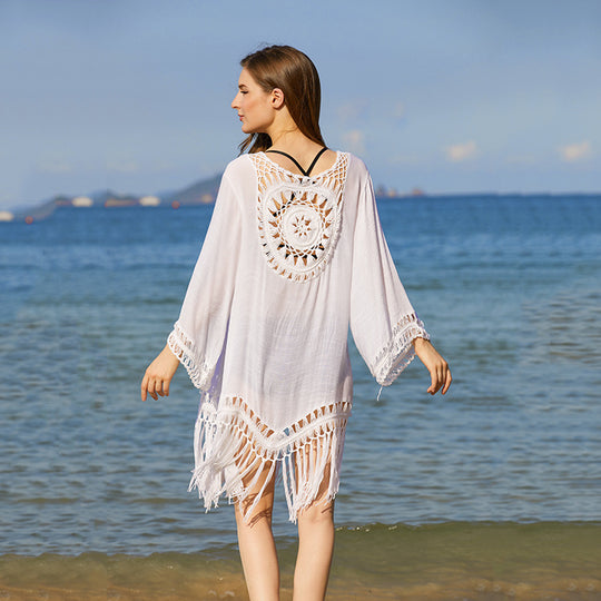 Summer Women Clothing Hand Crocheting Sexy White Tassel Beachwear Women Tops Beach